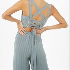 Forever 21 Shadow Striped Wide Leg Jumpsuit